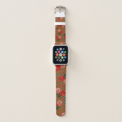 Exotic Animal Leopard Print Luscious Red Flowers Apple Watch Band