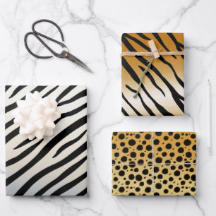 Exotic Animal Print Collection Zebra Tiger Cheetah Wrapping Paper Sheets