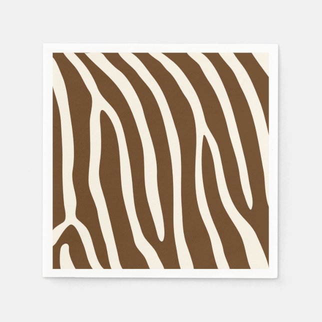 Exotic Animal Zebra Stripes in Brown Paper Napkins (Front)