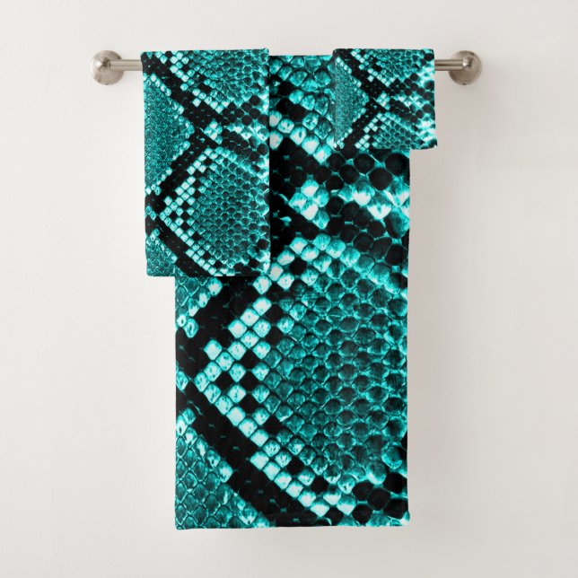 Exotic Aqua Diamond Rattlesnake Skin Animal Print Bath Towel Set (Insitu)