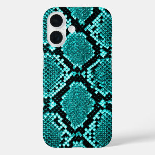 Exotic Aqua Diamond Rattlesnake Skin Animal Print iPhone 16 Case