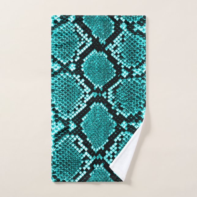 Exotic Aqua Diamond Rattlesnake Skin Animal Print Hand Towel (Hand Towel)
