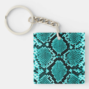Exotic Aqua Diamond Rattlesnake Skin Animal Print Keychain