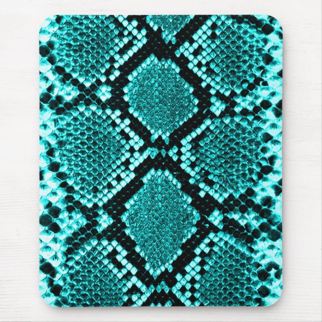 Exotic Aqua Diamond Rattlesnake Skin Animal Print Mouse Pad (Front)