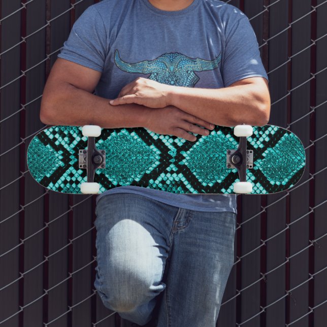 Exotic Aqua Diamond Rattlesnake Skin Animal Print Skateboard (Outdoor 3)