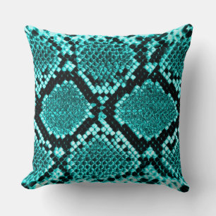 Exotic Aqua Diamond Rattlesnake Skin Animal Print Throw Pillow