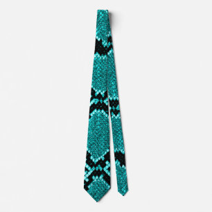 Exotic Aqua Diamond Rattlesnake Skin Animal Print Tie