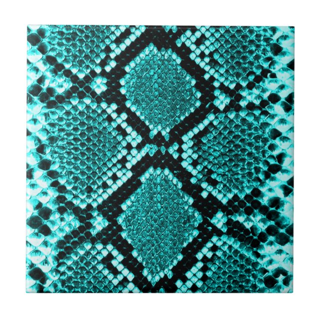 Exotic Aqua Diamond Rattlesnake Skin Animal Print Tile (Front)