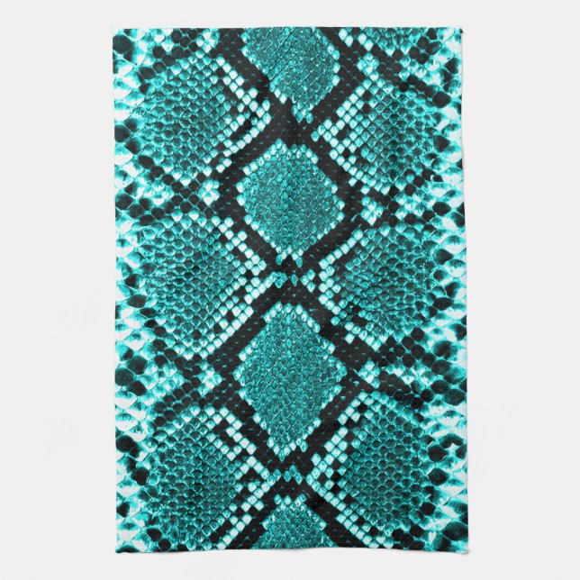 Exotic Aqua Diamond Rattlesnake Skin Animal Print Towel (Vertical)