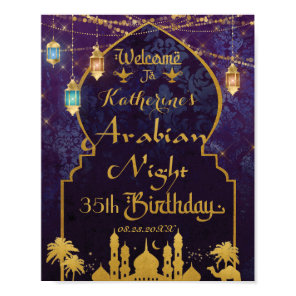 Exotic Arabian Nights Lamp Birthday Party Welcome Poster