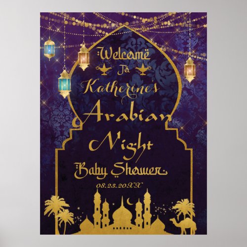 Exotic Arabian Nights Lanterns Baby Shower Welcome Poster