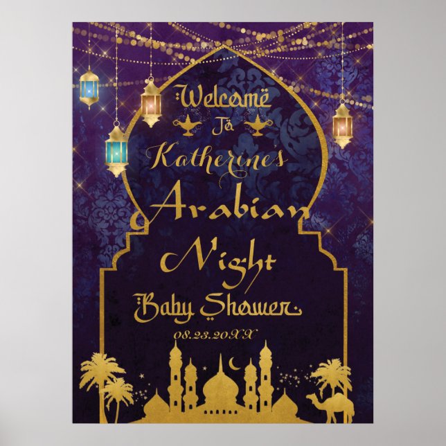 Exotic Arabian Nights Lanterns Baby Shower Welcome Poster (Front)