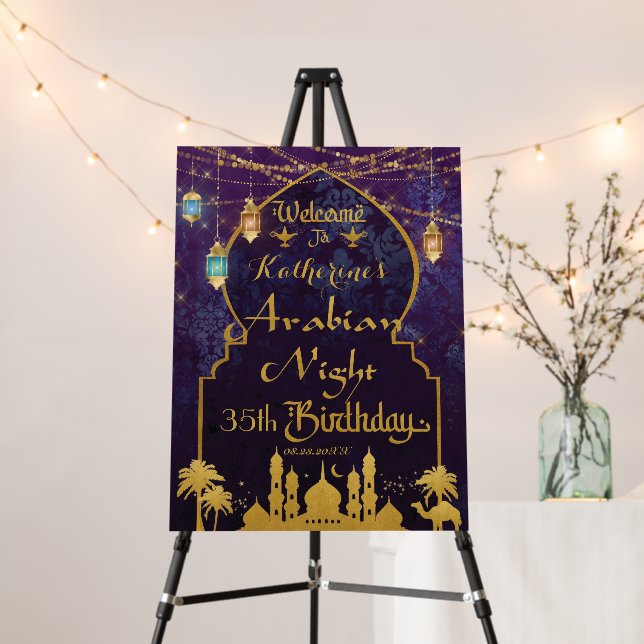 Exotic Arabian Nights Lanterns Birthday Welcome Foam Board (In Situ (Stand))