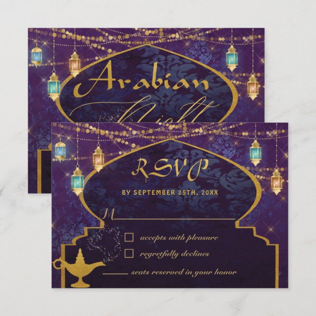 Exotic Arabian Nights Lanterns Camels Lamp RSVP Card (Front/Back)