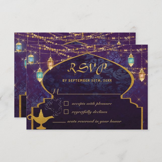 Exotic Arabian Nights Lanterns Camels Lamp RSVP Card (Front/Back)