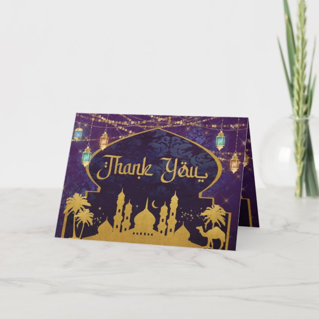Exotic Arabian Nights Lanterns Camels Lamp Thank You Card (Front)