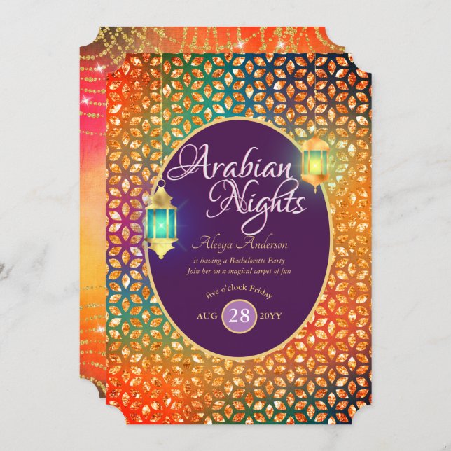 Exotic Arabian Nights Party String Lights Lanterns Invitation (Front/Back)