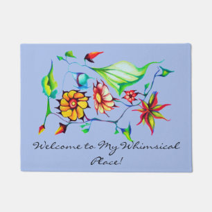 Exotic Art Deco Watercolor Flowers - Blue Grey Doormat