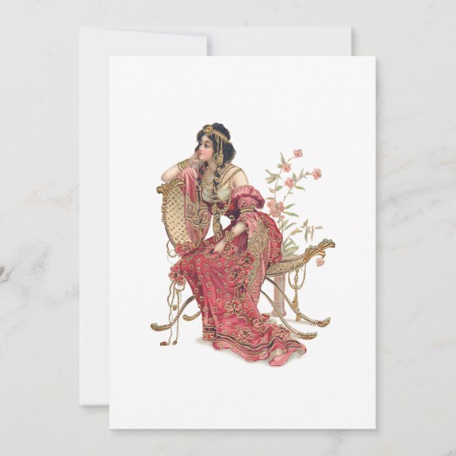 Exotic Art Nouveau Woman in Ornate Costume Note Card (Front)