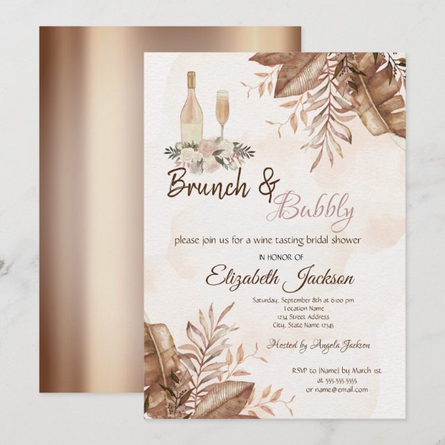 Exotic Autumn Floral Brunch& Bubbly Bridal Shower  Invitation (Front/Back)