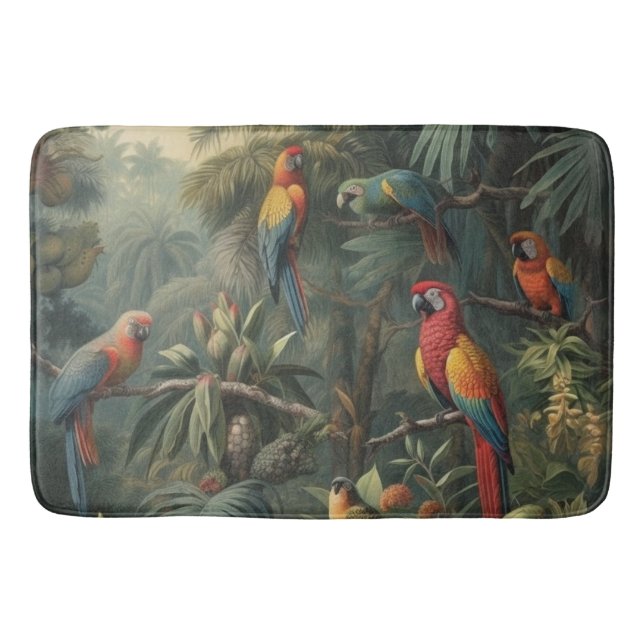 Exotic Aviary Thicket Scarlet Macaw and Pineapple Bath Mat (Front)