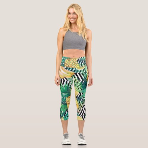 Exotic Bananas Lemons Tropical Seamless Capri Leggings