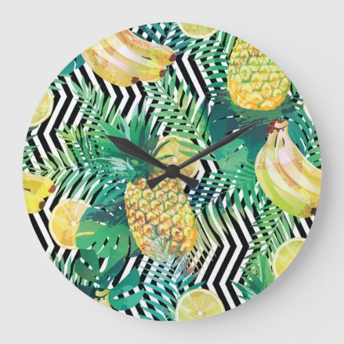 Exotic Bananas Lemons Tropical Seamless Large Clock