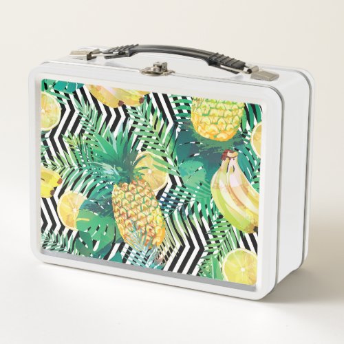 Exotic Bananas Lemons Tropical Seamless Metal Lunch Box