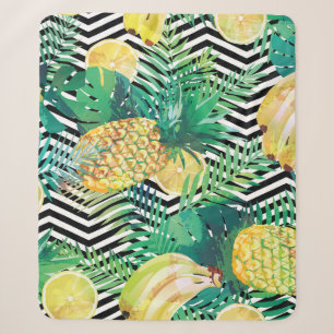 Exotic Bananas Lemons Tropical Seamless Sherpa Blanket
