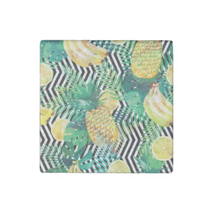 Exotic Bananas Lemons Tropical Seamless Stone Magnet