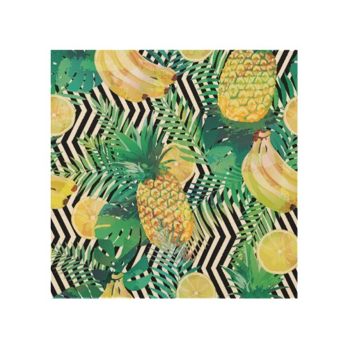 Exotic Bananas Lemons Tropical Seamless Wood Wall Art