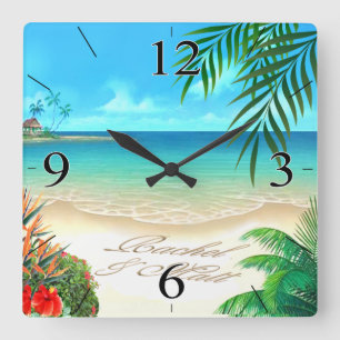 Exotic Beach ASK ME TO DRAW YOUR NAMES IN SAND Square Wall Clock