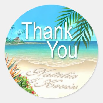 Exotic Beach (ask Me To Put Your Names In Sand) Classic Round Sticker by glamprettyweddings at Zazzle