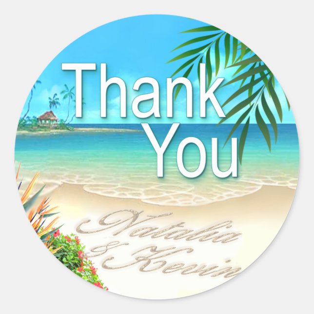 Exotic Beach (ask me to put your names in sand) Classic Round Sticker (Front)