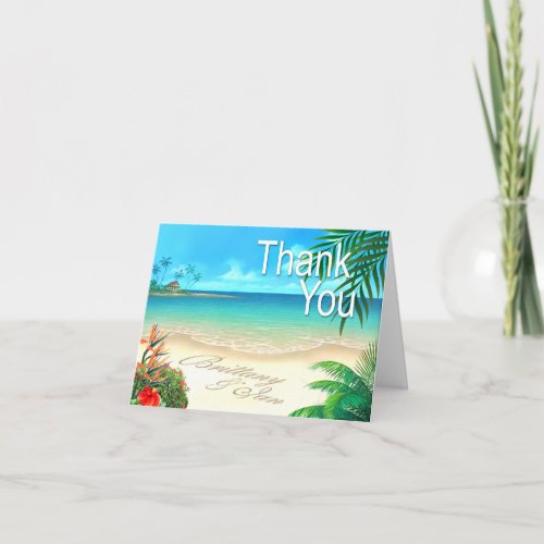 Exotic Beach ask me to put your names in sand Thank You Card