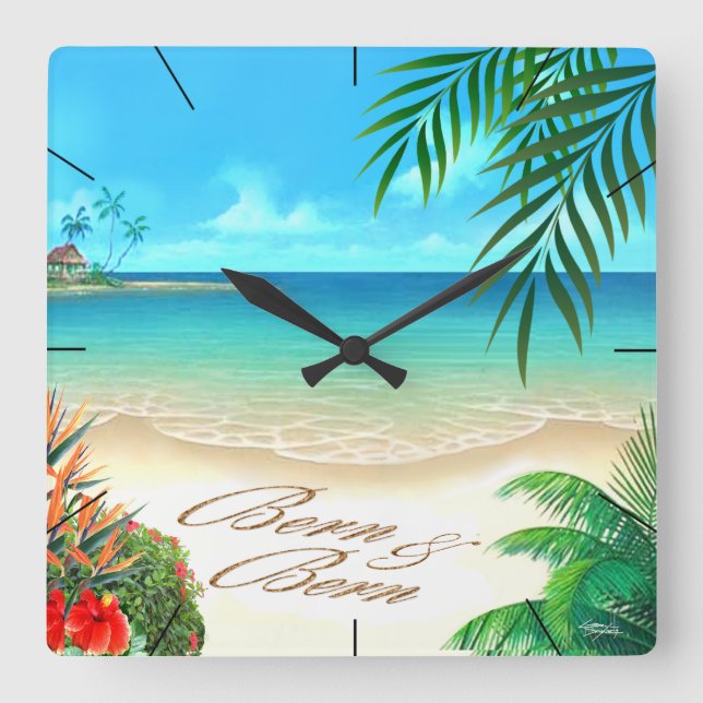Exotic Beach ::CUSTOM for Bern:: Square Wall Clock (Front)