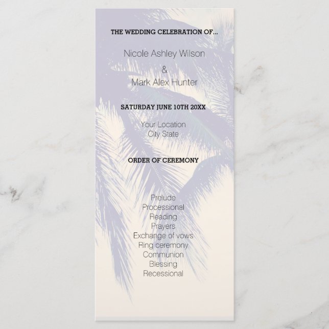 Exotic beach destination wedding ceremony program (Front)