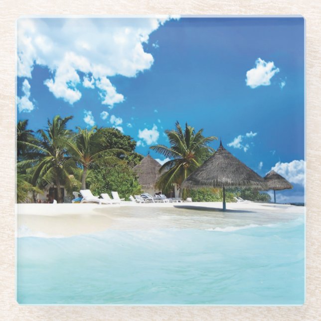 Exotic Beach  Glass Coaster (Front)