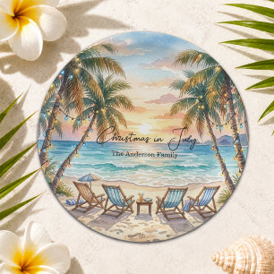 Exotic Beach Palm Trees Christmas in July Paper Plates