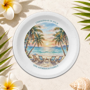 Exotic Beach Palm Trees Christmas in July Paper Plates