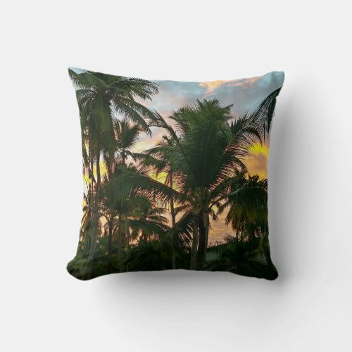Exotic Beach Palm Trees Throw Pillow