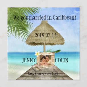 Exotic Beach Photo After Wedding Reception Invites