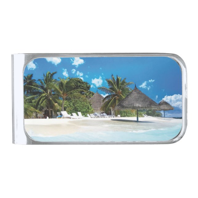 Exotic Beach  Silver Finish Money Clip (Front)