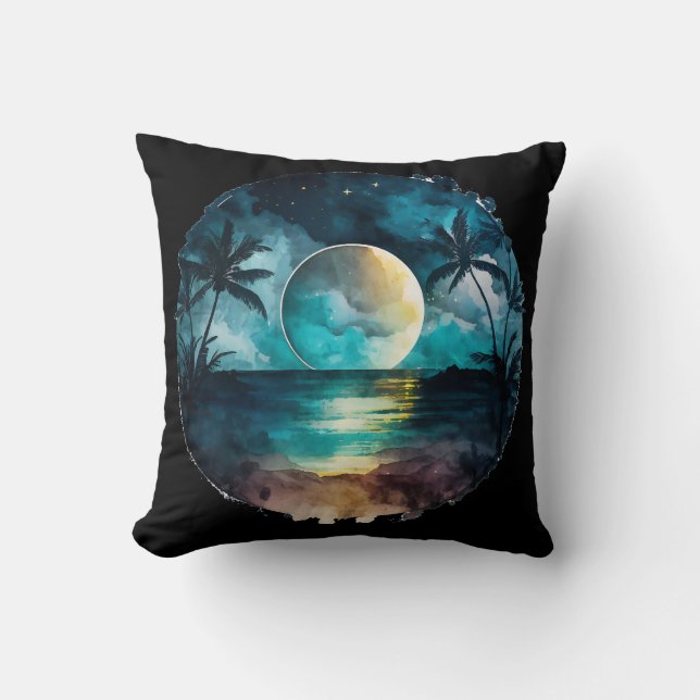 Exotic Beach Sunset Throw Pillow (Front)