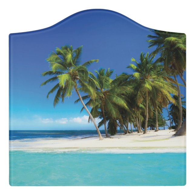 Exotic beach throw pillow door sign (Large Crest Front)