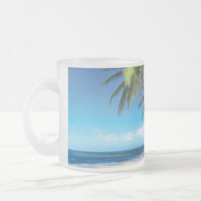 Exotic beach throw pillow frosted glass coffee mug (Left)