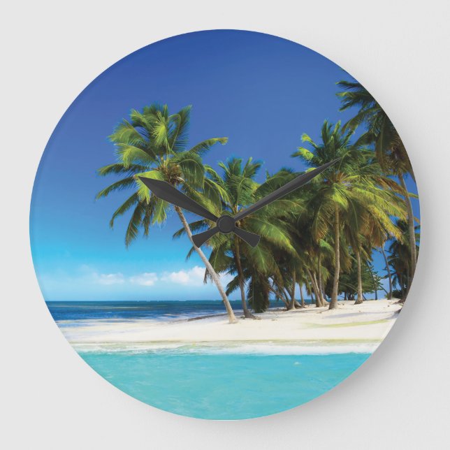 Exotic beach throw pillow large clock (Front)
