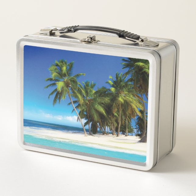 Exotic beach throw pillow metal lunch box (Front)