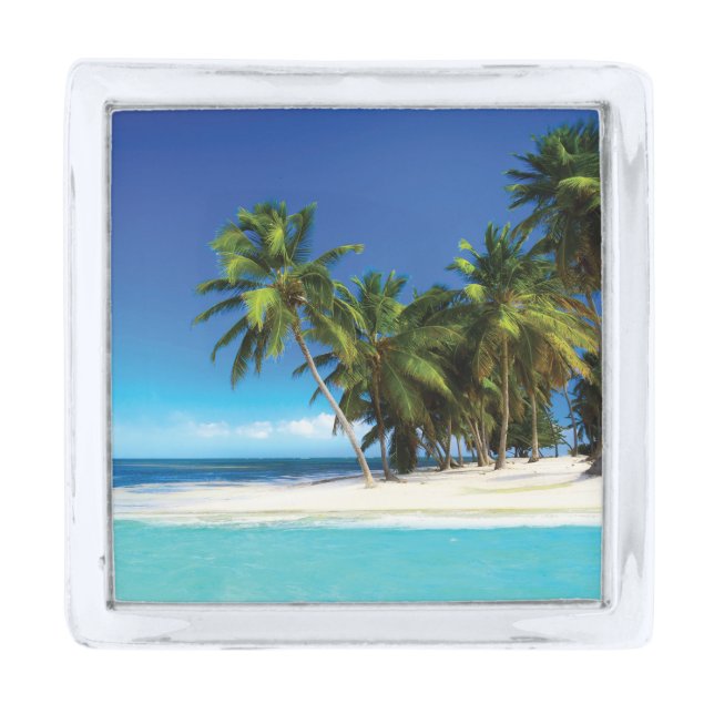 Exotic beach throw pillow silver finish lapel pin (Front)