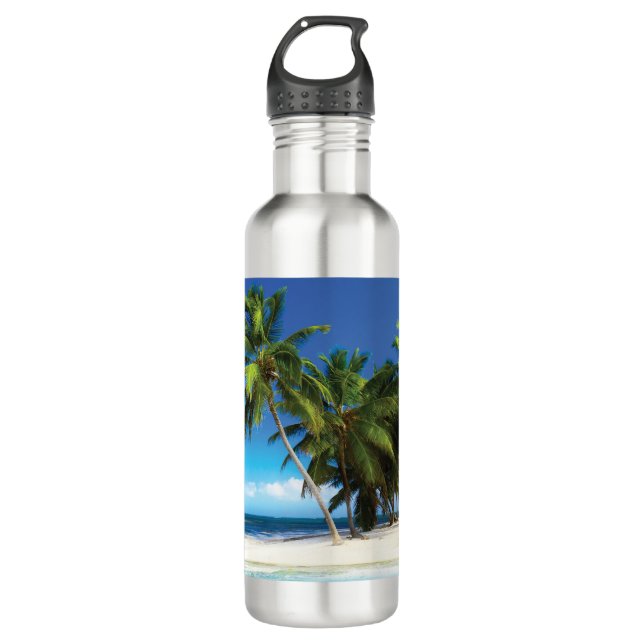 Exotic beach throw pillow stainless steel water bottle (Front)
